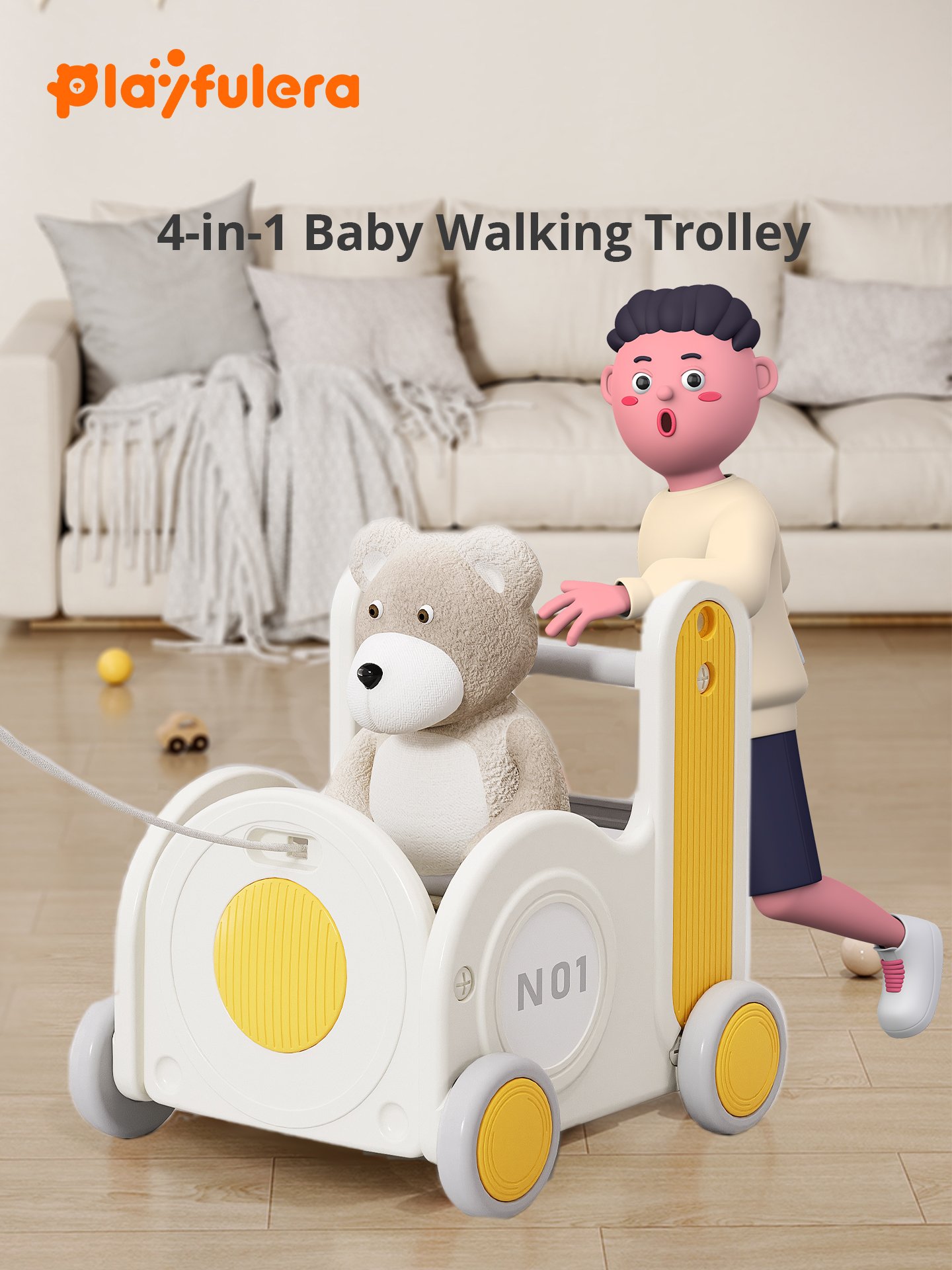 4-in-1 Thomas Train Baby Walker Wagon - Multi-Functional Push Toy with Storage for Toddlers - Image 2