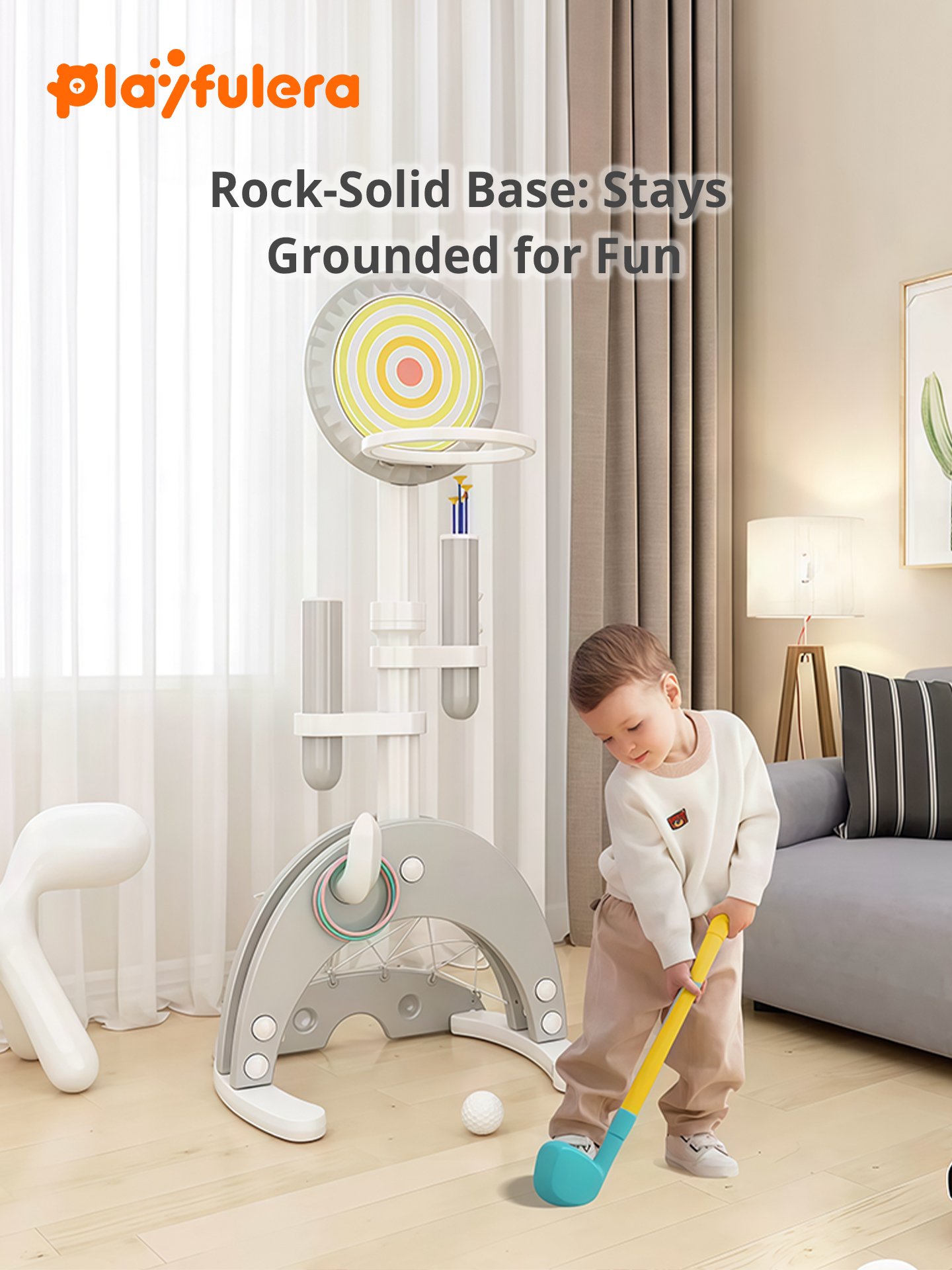 Kids Cactus Indoor Basketball Hoop - 6-in-1 (Basketball/Soccer/Dart/Archery), 8 Height Settings, 1-6 Years, Sturdy Anti-Tip Panels - Image 3