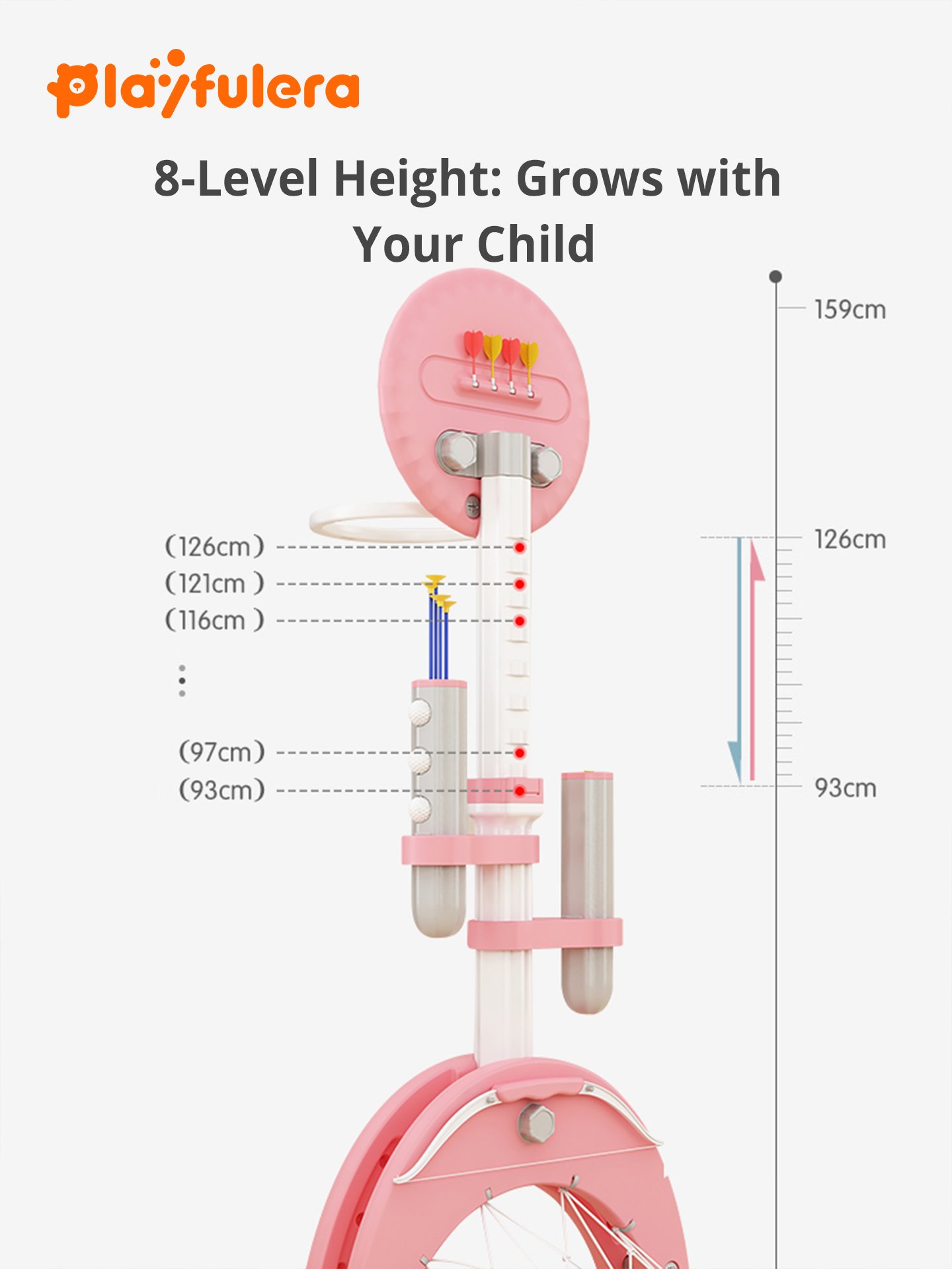 Kids Cactus Indoor Basketball Hoop - 6-in-1 (Basketball/Soccer/Dart/Archery), 8 Height Settings, 1-6 Years, Sturdy Anti-Tip Panels - Image 4