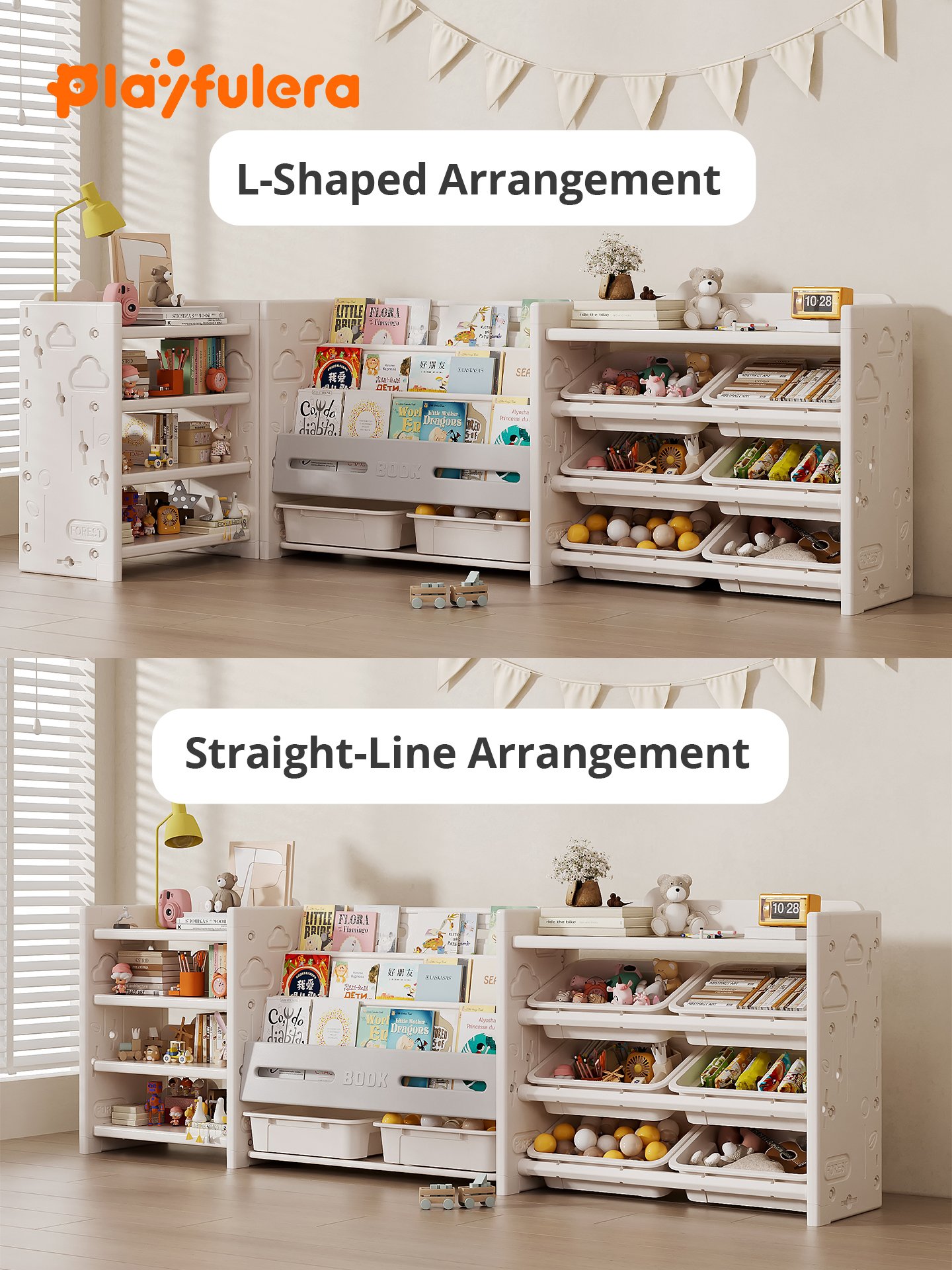 Kids Room Toy Storage Rack - Gray & White Minimalist INS Style, Modular Design (Holds Toys/Books/Decor) - Image 4