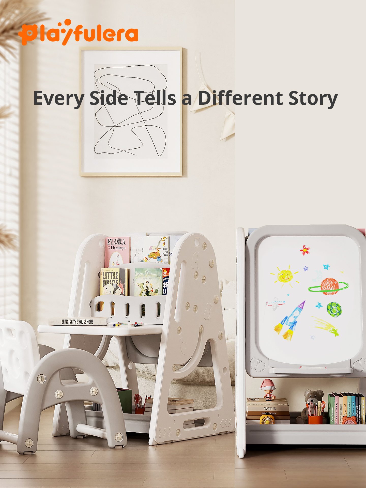 1-6 Years Kids Multi-Functional Drawing Board - Drawing, Writing & Storybook Storage, Stable Side Panels, 4 Colors (Green/Pink/Yellow/Gray) - Image 4