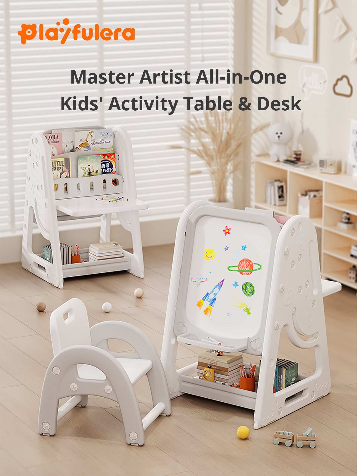 1-6 Years Kids Multi-Functional Drawing Board - Drawing, Writing & Storybook Storage, Stable Side Panels, 4 Colors (Green/Pink/Yellow/Gray) - Image 5