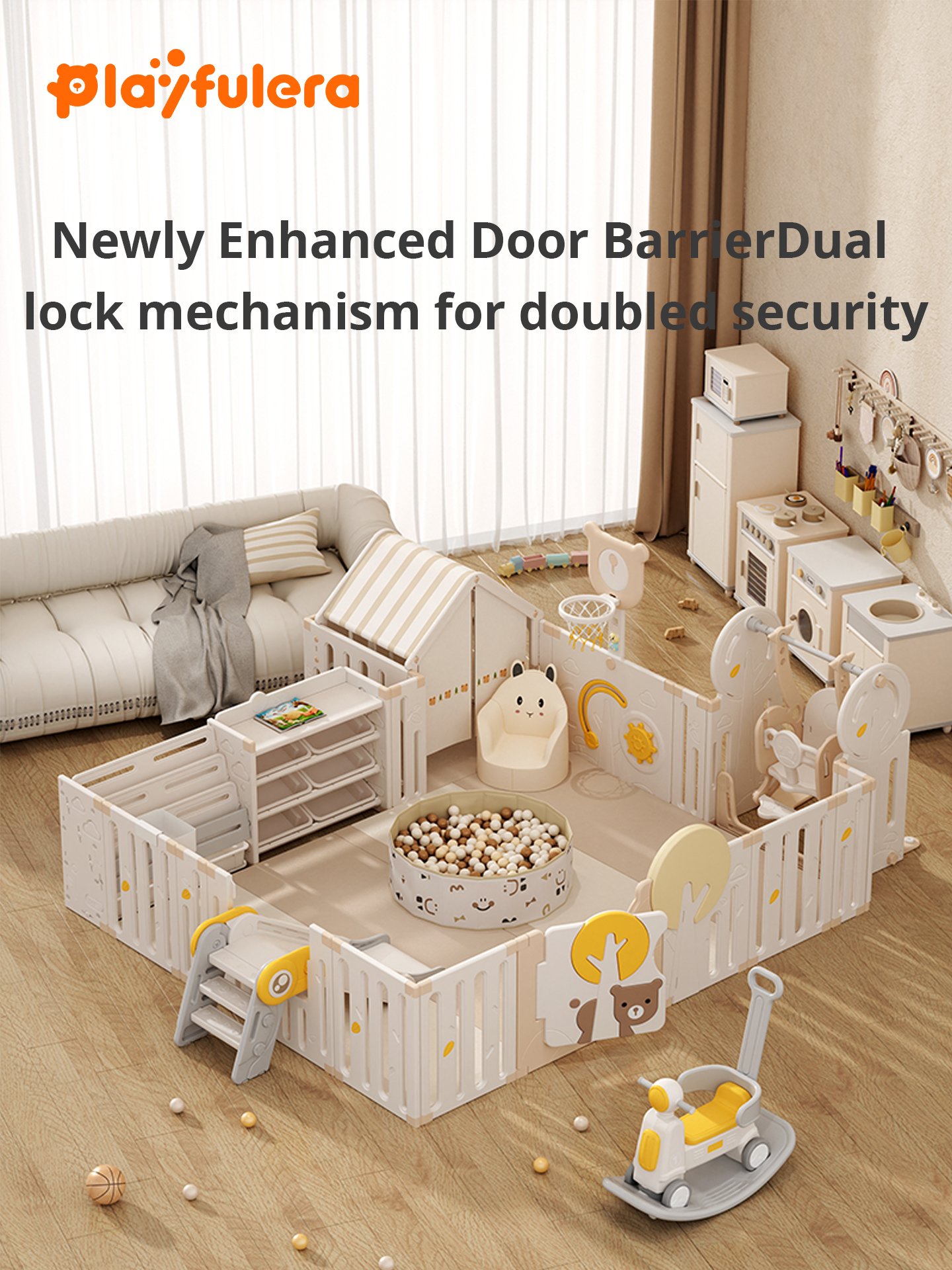 Jungle Whisper Kids' Multi-Functional Play Fence with Playhouse, Swing, Slide & More - Image 2