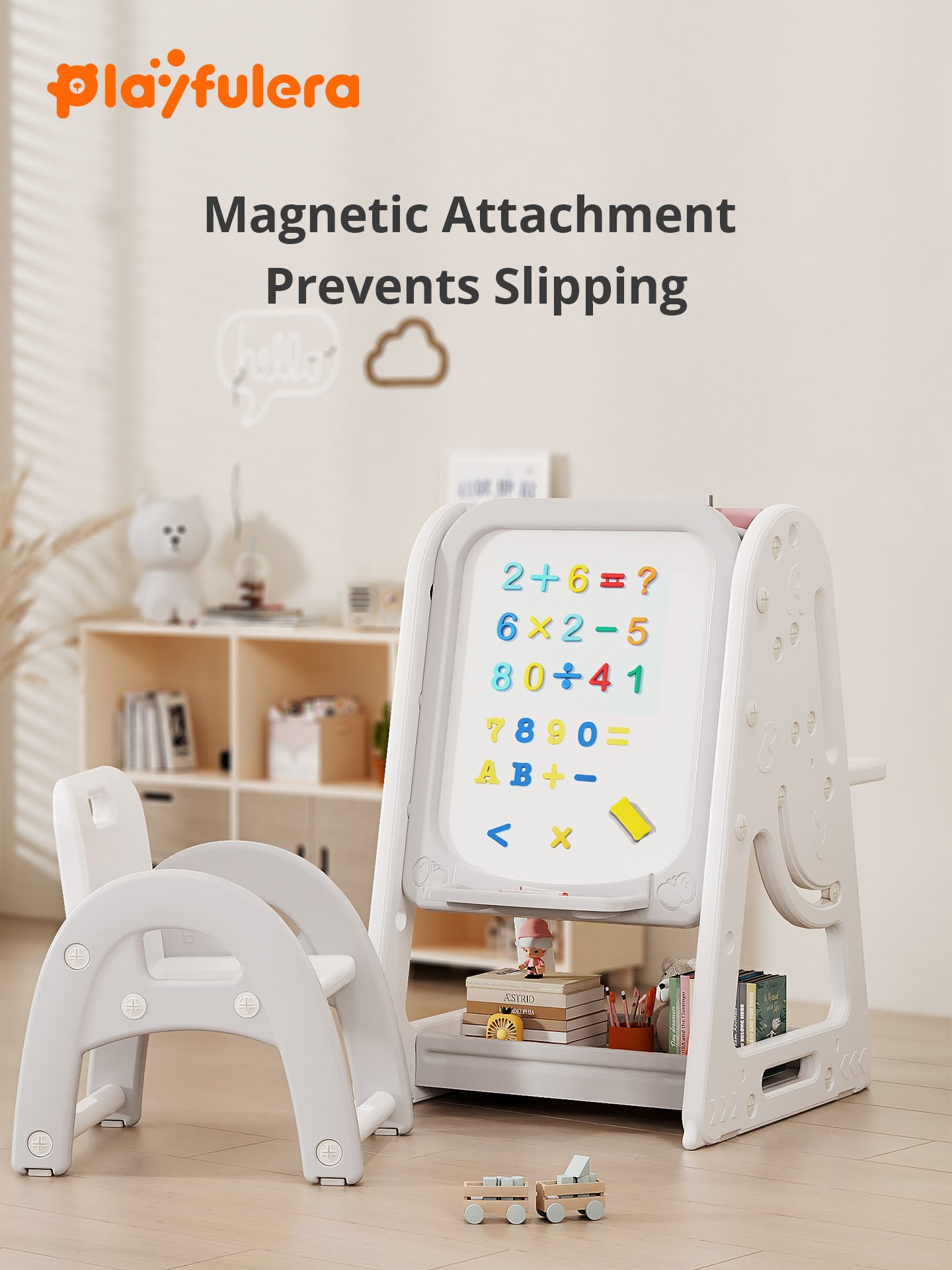 1-6 Years Kids Multi-Functional Drawing Board - Drawing, Writing & Storybook Storage, Stable Side Panels, 4 Colors (Green/Pink/Yellow/Gray) - Image 6