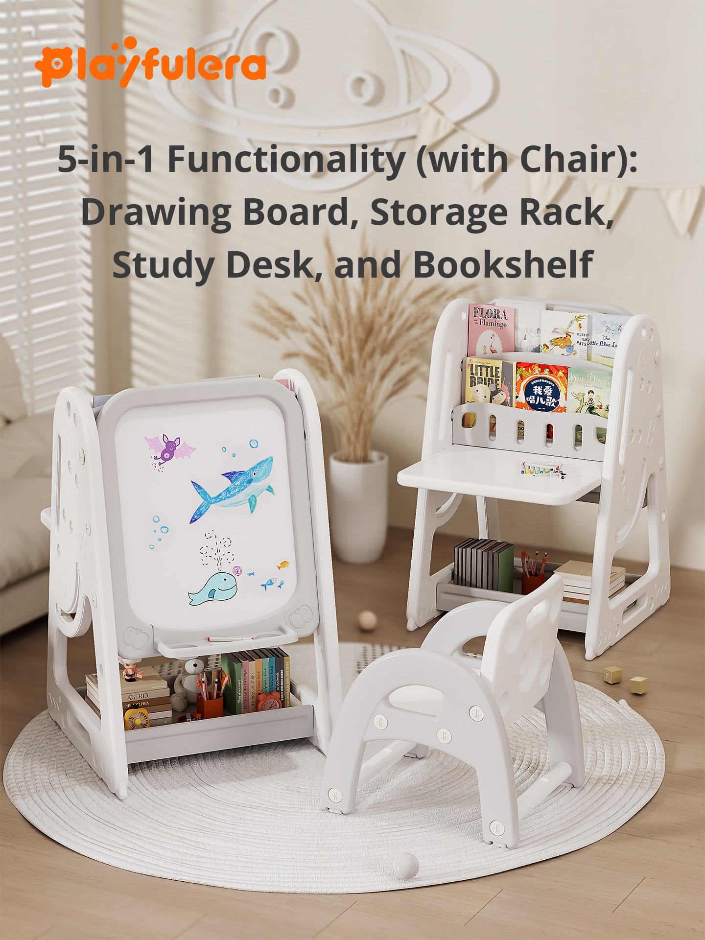 1-6 Years Kids Multi-Functional Drawing Board - Drawing, Writing & Storybook Storage, Stable Side Panels, 4 Colors (Green/Pink/Yellow/Gray) - Image 8