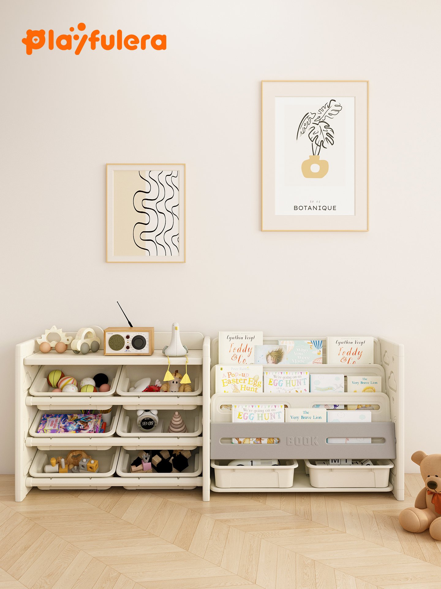 Kids Room Toy Storage Rack - Gray & White Minimalist INS Style, Modular Design (Holds Toys/Books/Decor) - Image 7