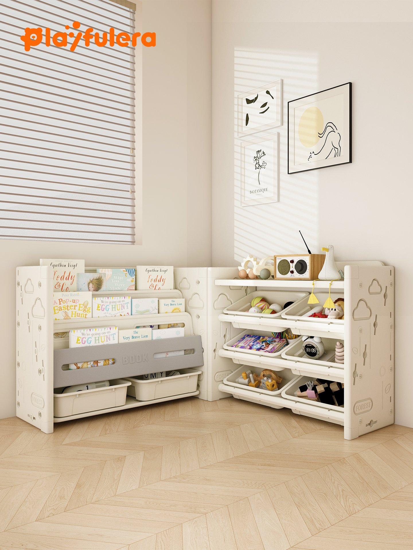 Kids Room Toy Storage Rack - Gray & White Minimalist INS Style, Modular Design (Holds Toys/Books/Decor) - Image 8