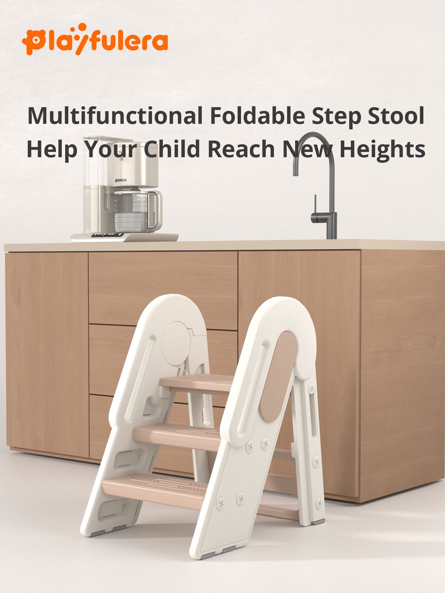 Ice Cream-Shaped Kids Step Stool Ladder for Ages 1-6 - 2/3 Step Switch, Folable - Image 2