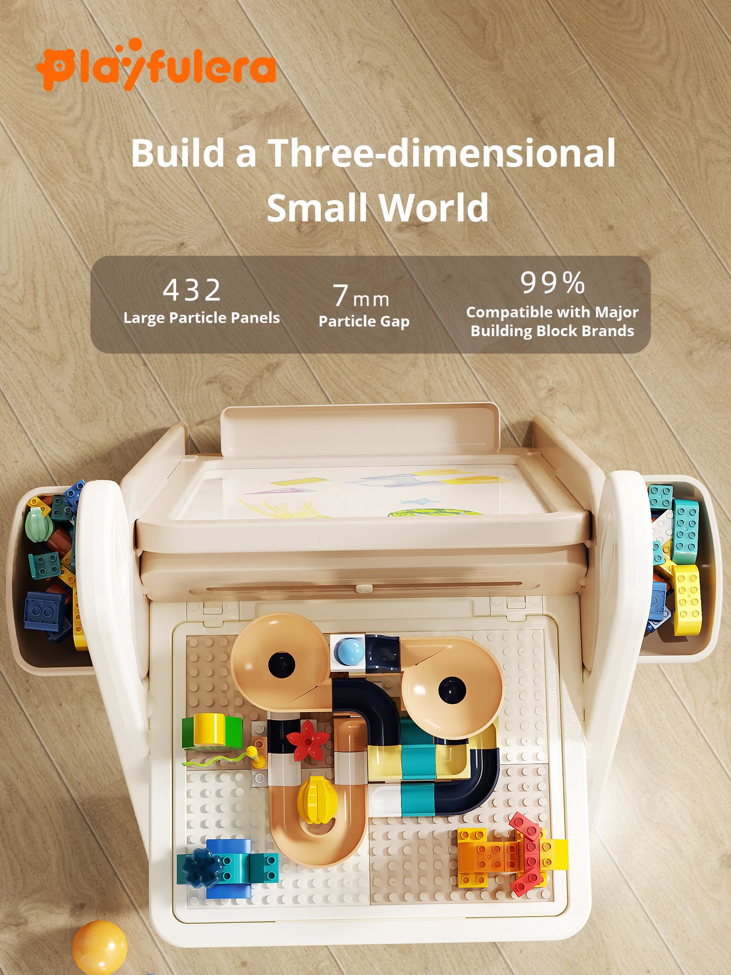 Kids Multi-Functional Block Table for Ages 1-6 - INS Style, Foldable Easy Storage (Blocks/Drawing/Writing/Book Storage), 2 Colors (Brown/Gray) - Image 2