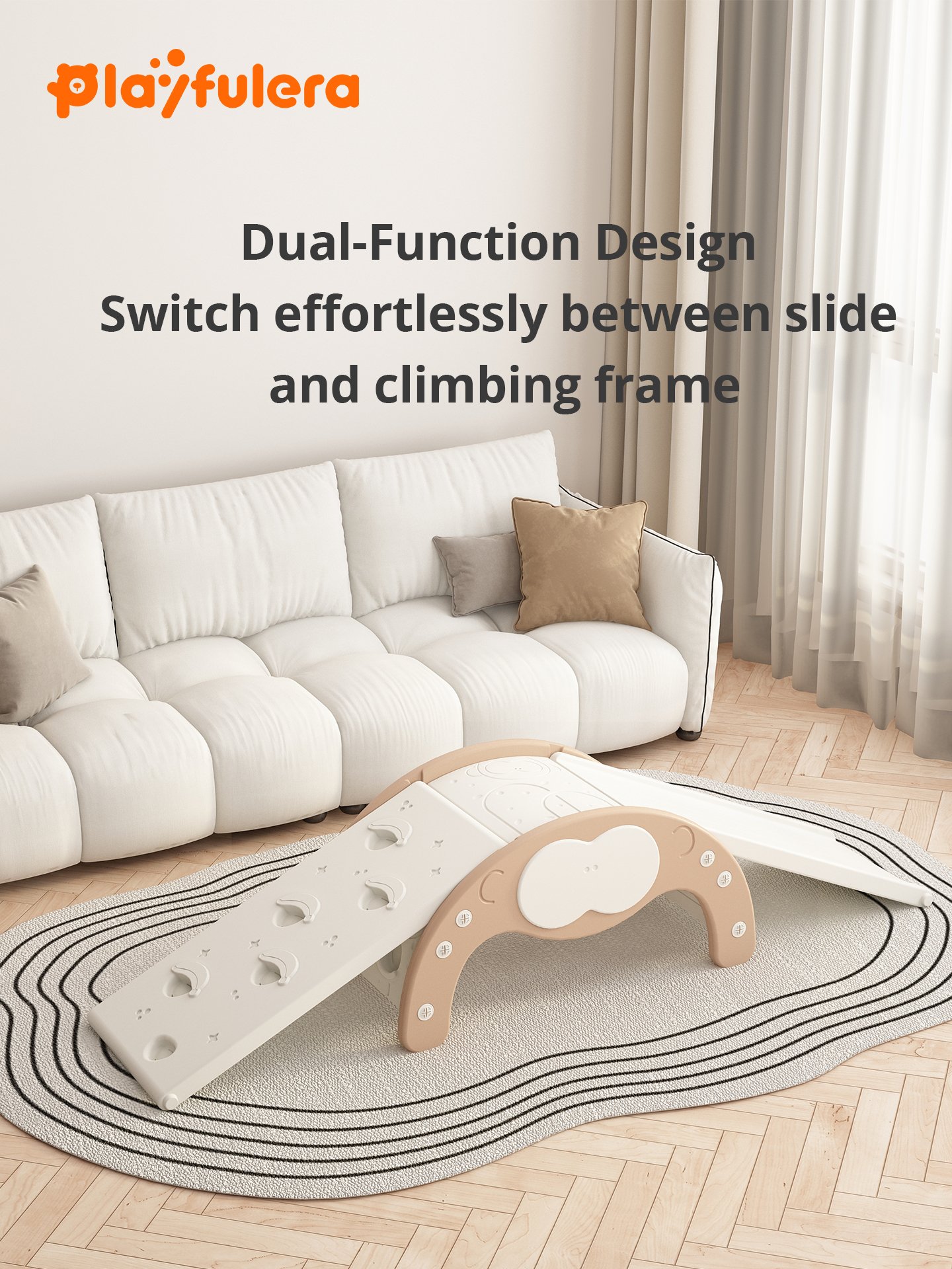 Kids Climb and Slide Set for 6-24 Months - 5 Colors (Brown/Yellow/Green/Nordic Gray/Dark Gray), Reversible Slide, Turns into Balance Beam - Image 2