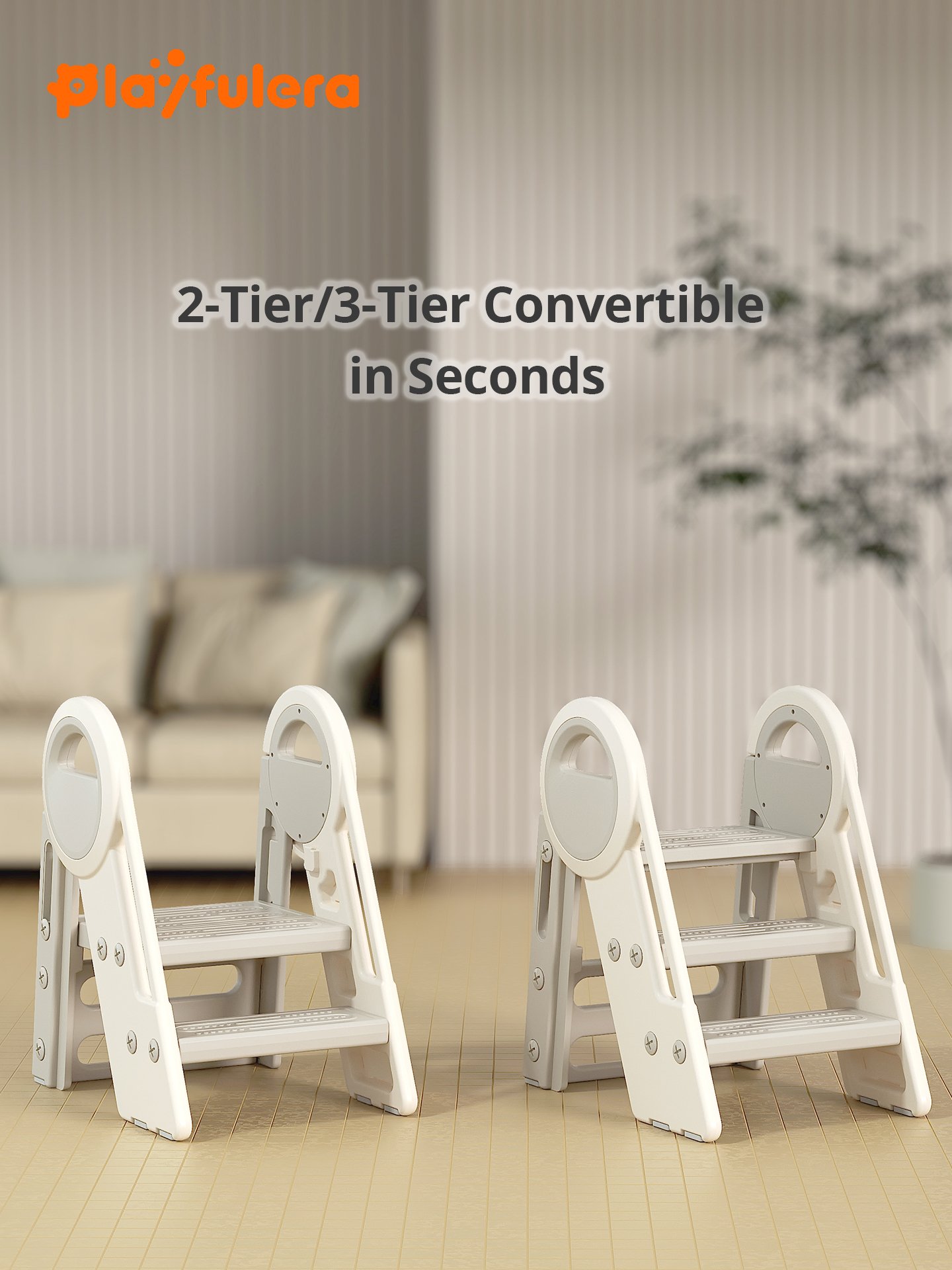 Toddler Step Stool Ladder - Foldable 2-3 Tier with Astronaut Side Panels, for Bathroom/Bedroom/Kitchen (Ages 1-6) - Image 3