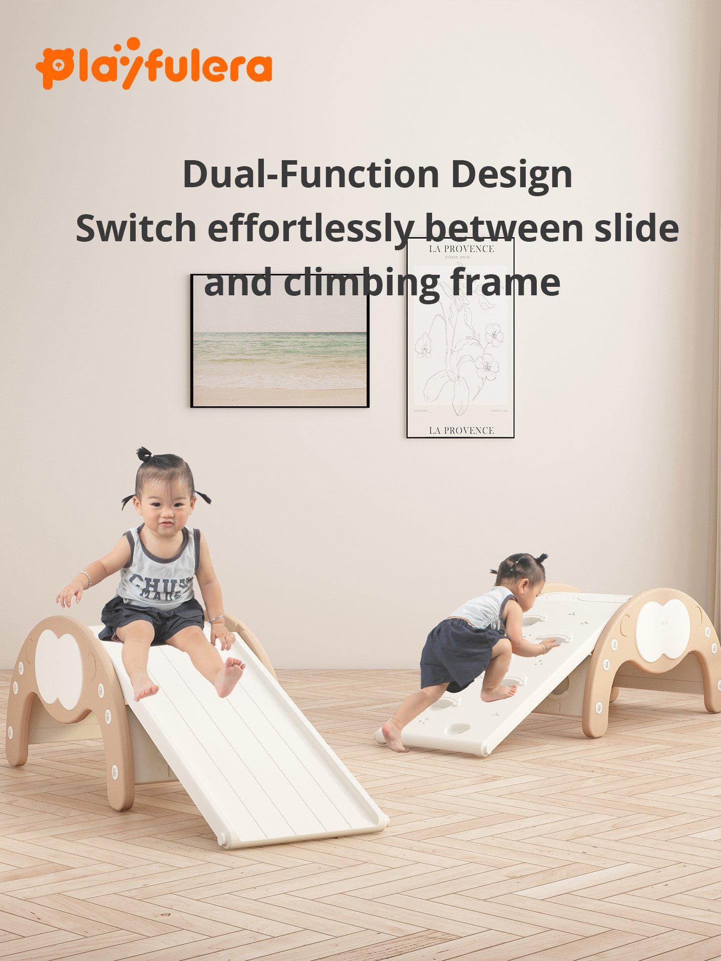 Kids Climb and Slide Set for 6-24 Months - 5 Colors (Brown/Yellow/Green/Nordic Gray/Dark Gray), Reversible Slide, Turns into Balance Beam - Image 3