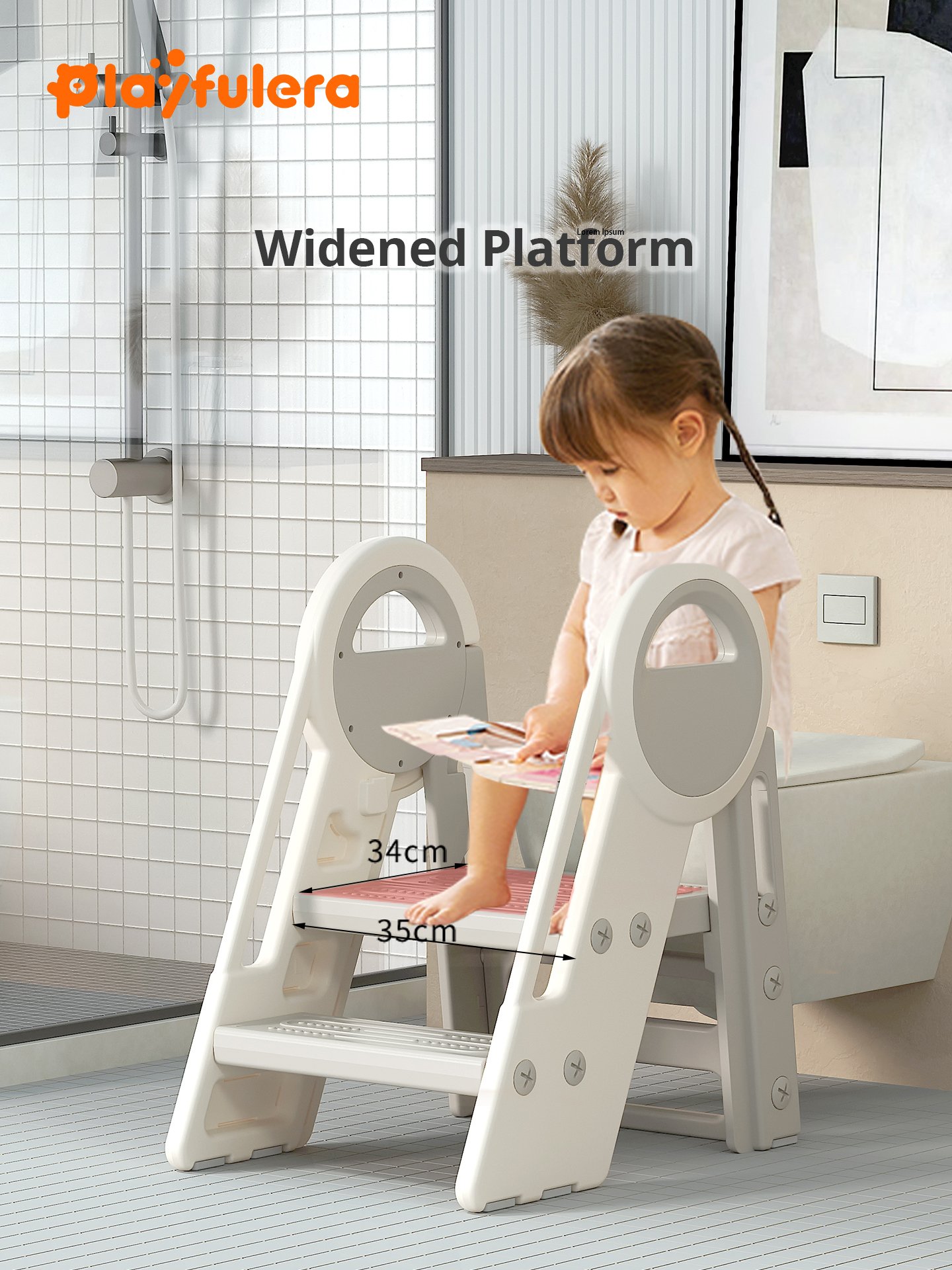 Toddler Step Stool Ladder - Foldable 2-3 Tier with Astronaut Side Panels, for Bathroom/Bedroom/Kitchen (Ages 1-6) - Image 5