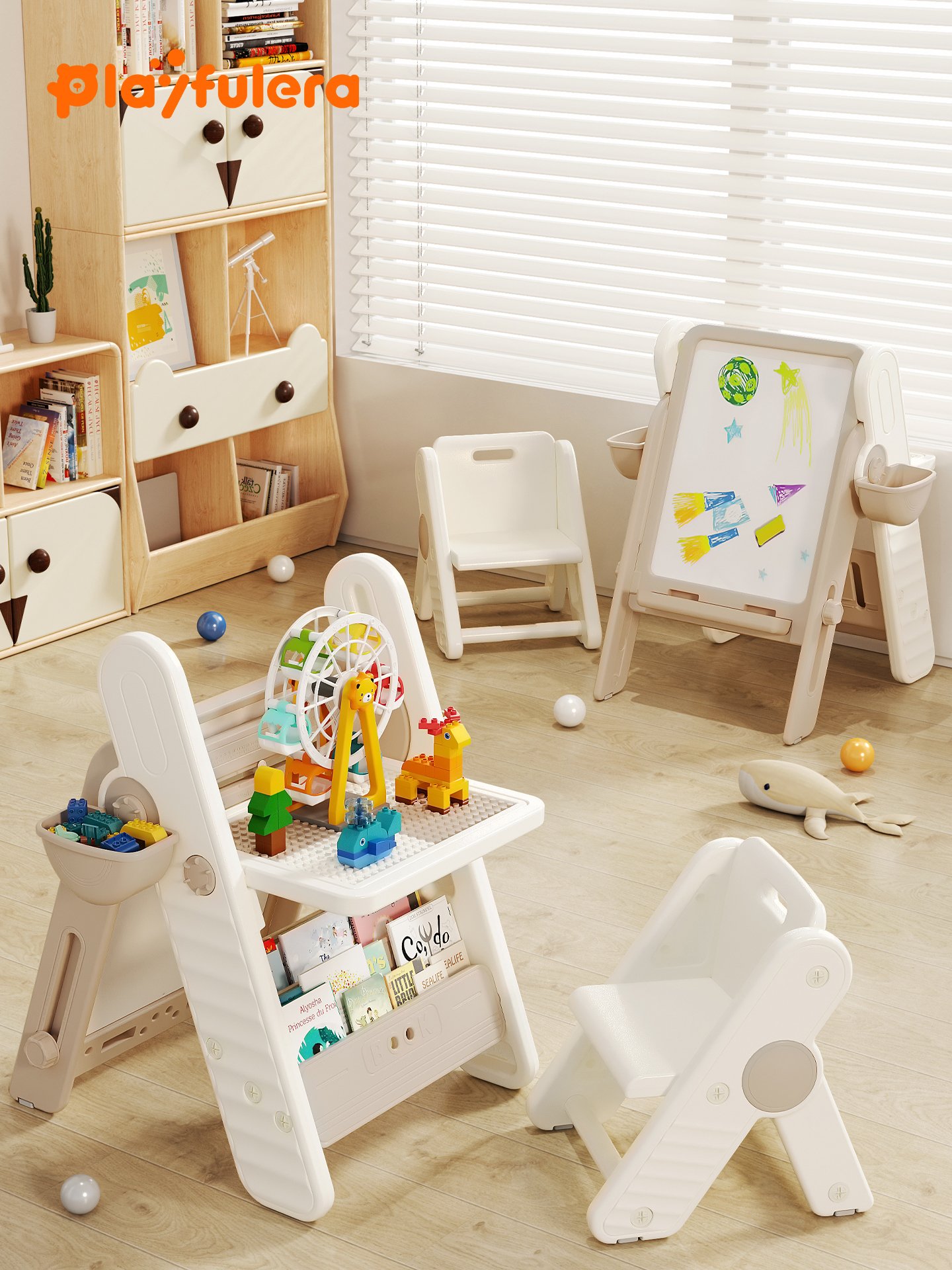 Kids Multi-Functional Block Table for Ages 1-6 - INS Style, Foldable Easy Storage (Blocks/Drawing/Writing/Book Storage), 2 Colors (Brown/Gray) - Image 6