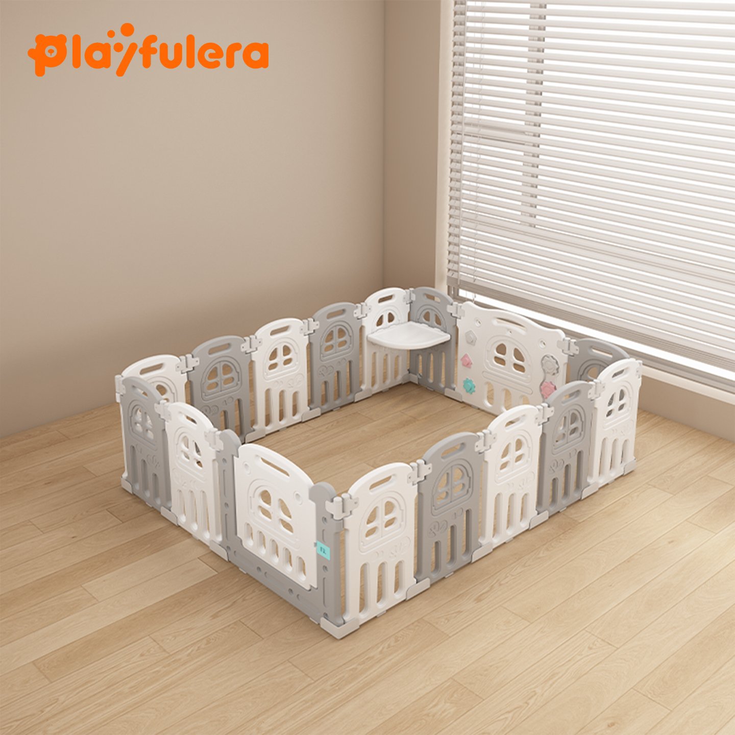 Kids' Castle Design Playpen - 60cm Height x 37cm Width, with Play Panel, Gate & Secure Base, 3 Colors (Green/Pink/Gray)