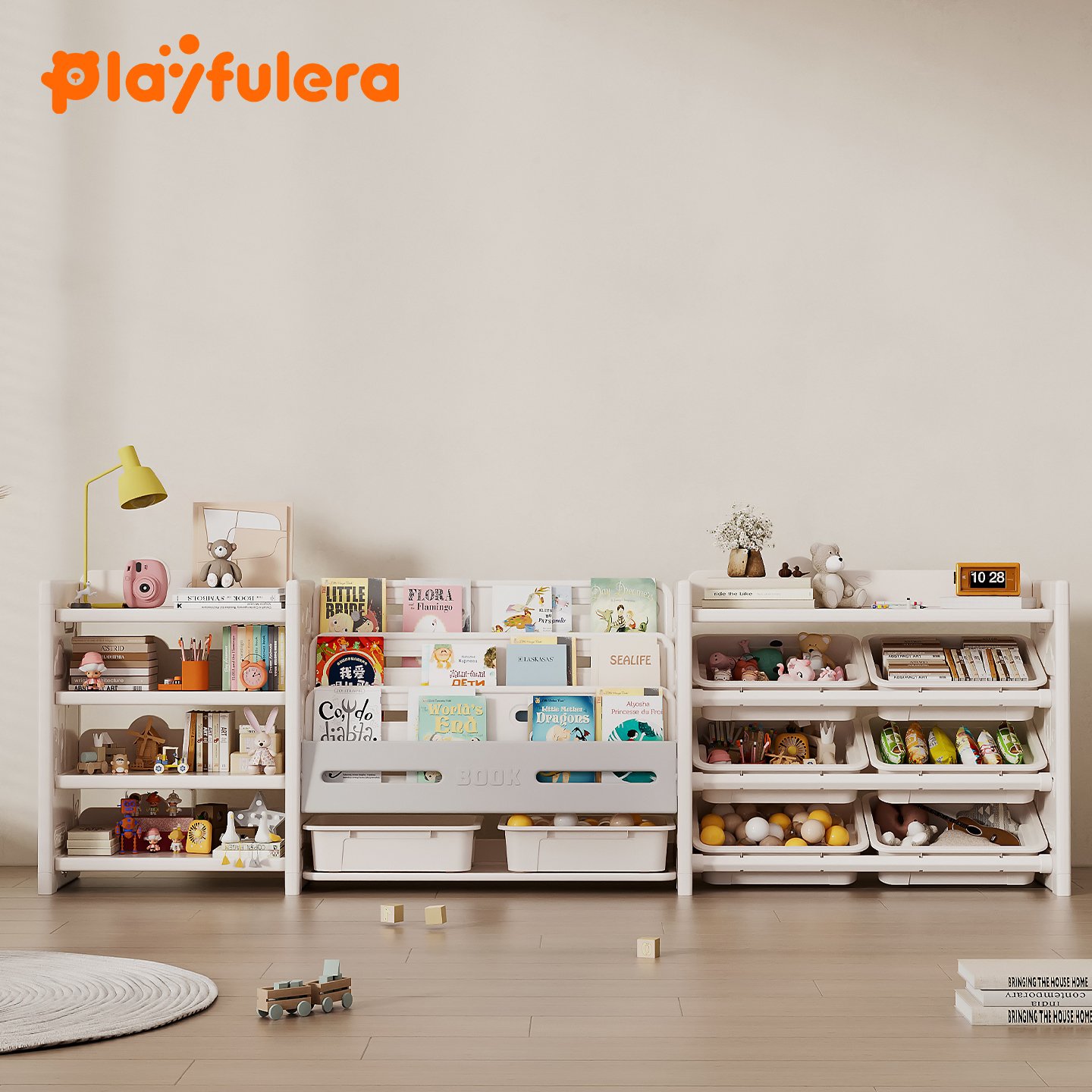 Kids Room Toy Storage Rack - Gray & White Minimalist INS Style, Modular Design (Holds Toys/Books/Decor)