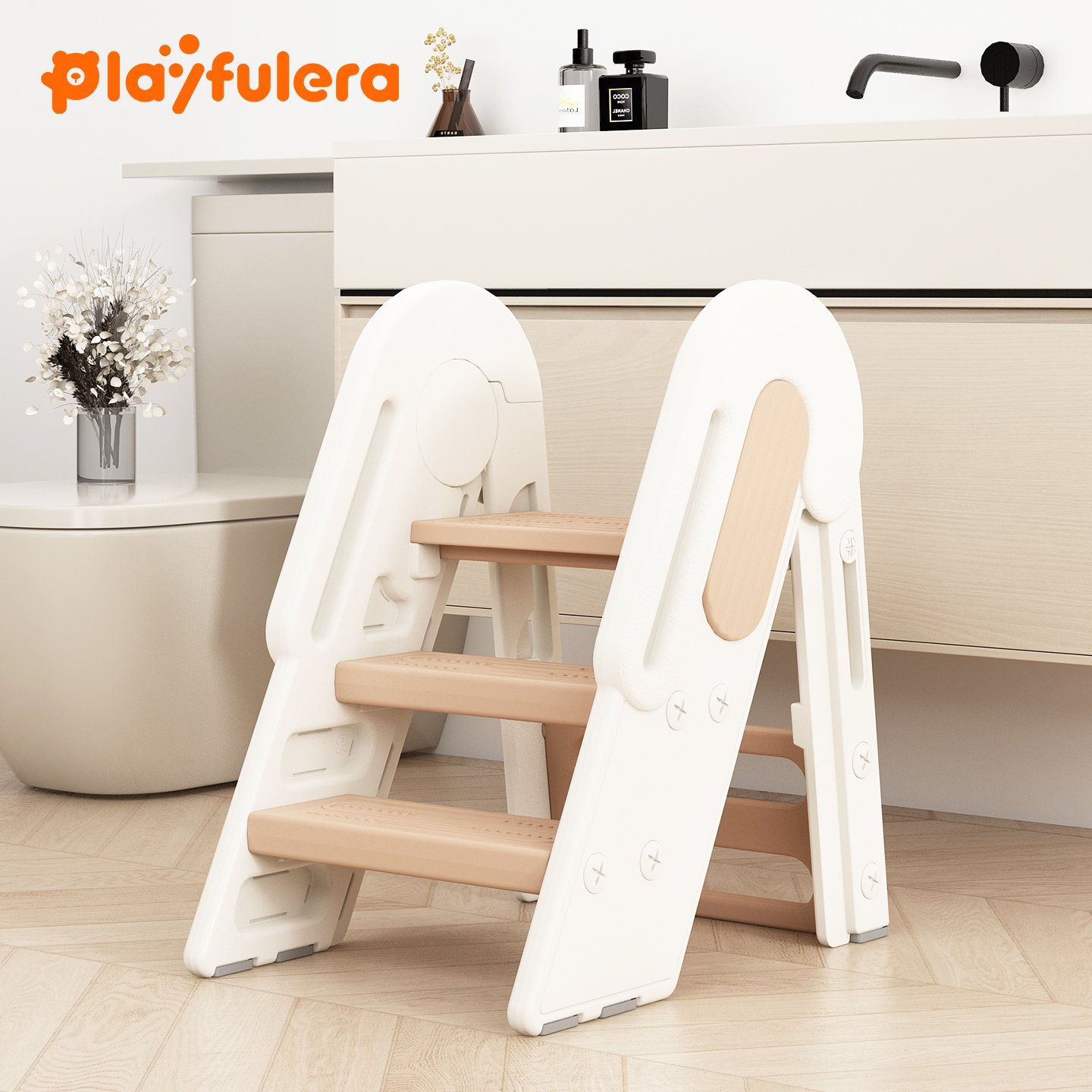 Ice Cream-Shaped Kids Step Stool Ladder for Ages 1-6 - 2/3 Step Switch, Folable