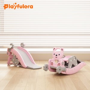 1-6 Years Kids Multi-Functional Rocking Horse - 4-in-1 Rocker & Slide (No Assembly Flip Design), Upgraded Version with Basketball Hoop & Ring Toss