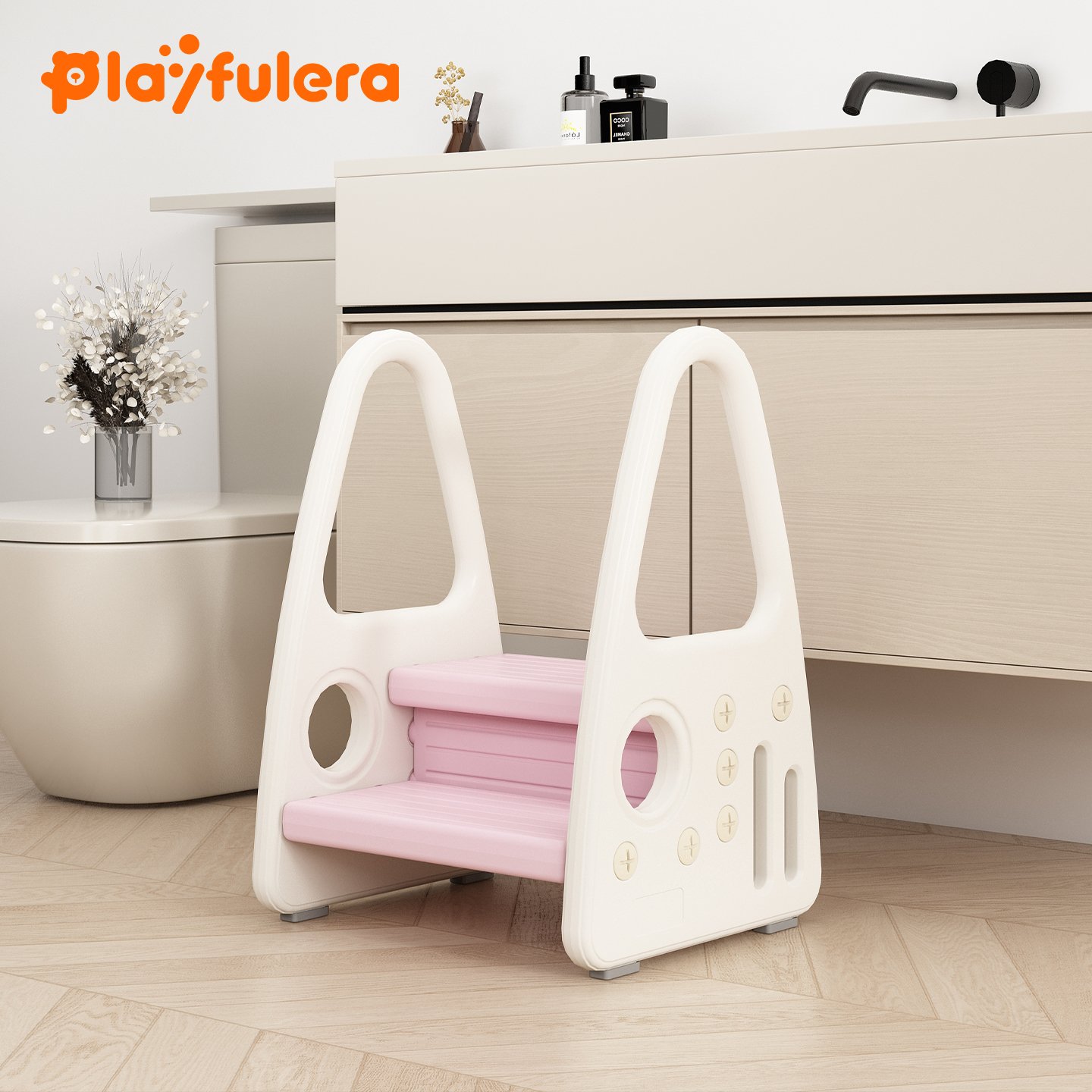 Kids Step Stool Ladder for Ages 1-6, 3 Colors (Green/Pink/Gray) – Bathroom & Kitchen Use