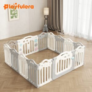 Kids' Fashion Playpen - Minimalist Style, 60cmH×40cmW, with Play/Gate Panels, 2 Color Combos (Pink-Blue-White/Gray-White)
